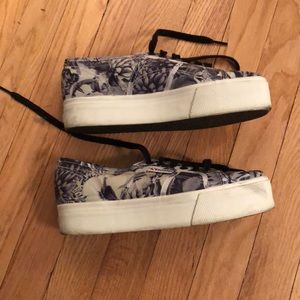 Superga black and white floral platform sneakers